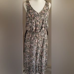 J.jill Boho Maxi Dress Floral Spring Summer V Neck Olive Gray Sundress Sz S